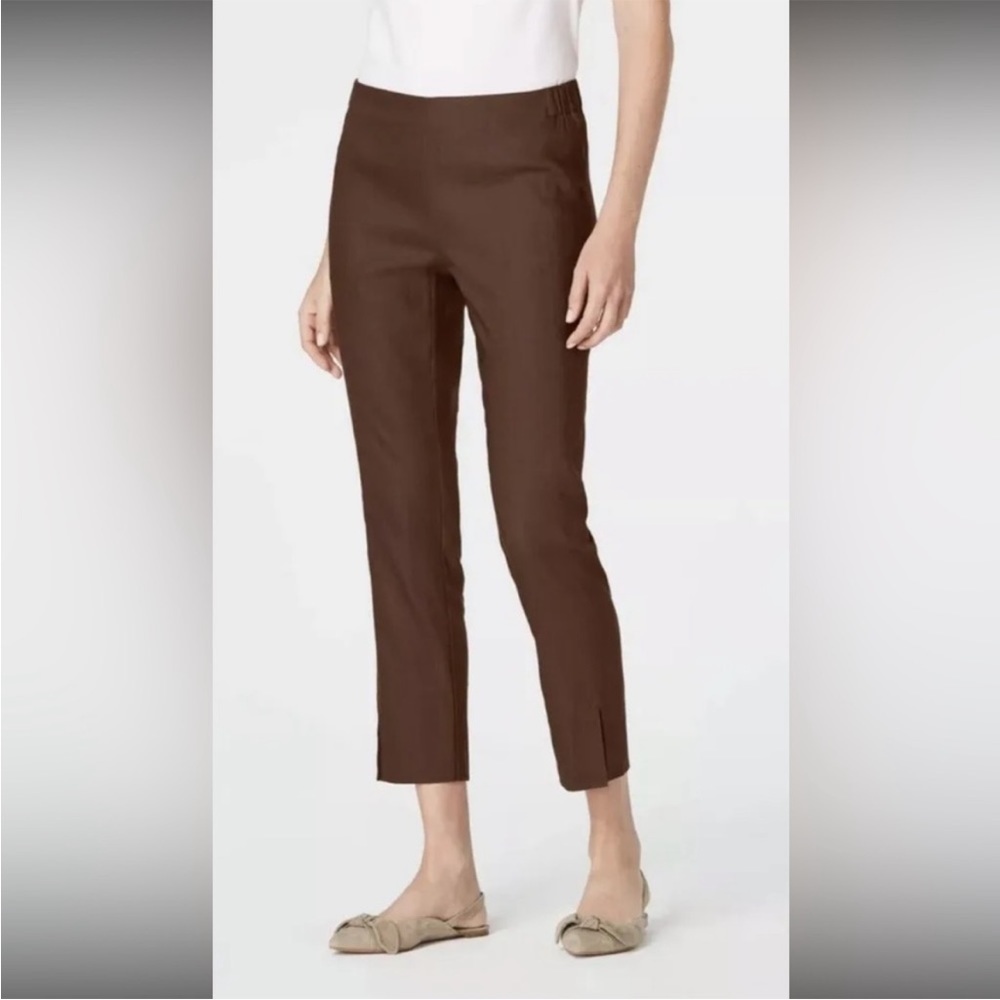 NWT J. Jill Pant Trouser Linen Stretch Knoa Brown Elastic Waist Medium Travel